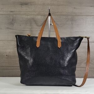 Madewell Black Leather Tote Crossbody Bag with Tan Straps